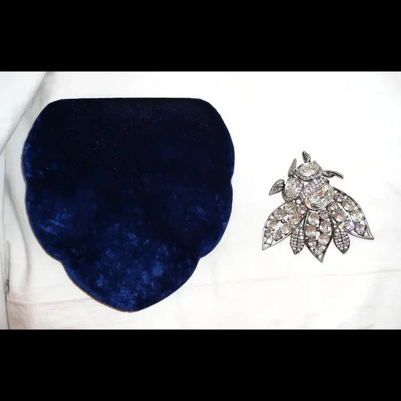 *ULTRA RARE* 1930s Large EISENBERG Vtg BEE Art Deco Double Pin Rhinestone Brooch - Picture 12 of 13